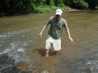 The author looking for Podostemum on the Middle Oconee River near Athens, GA