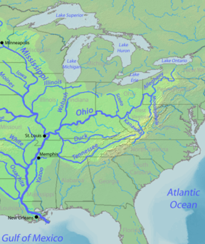 The Tennessee River Drains a large portion of the southeast through Tennessee, then the river take a sharp right and heads north, joining the Ohio River at Paduach Ky. The Ohio River watershed extends from North Carolina to New York State.